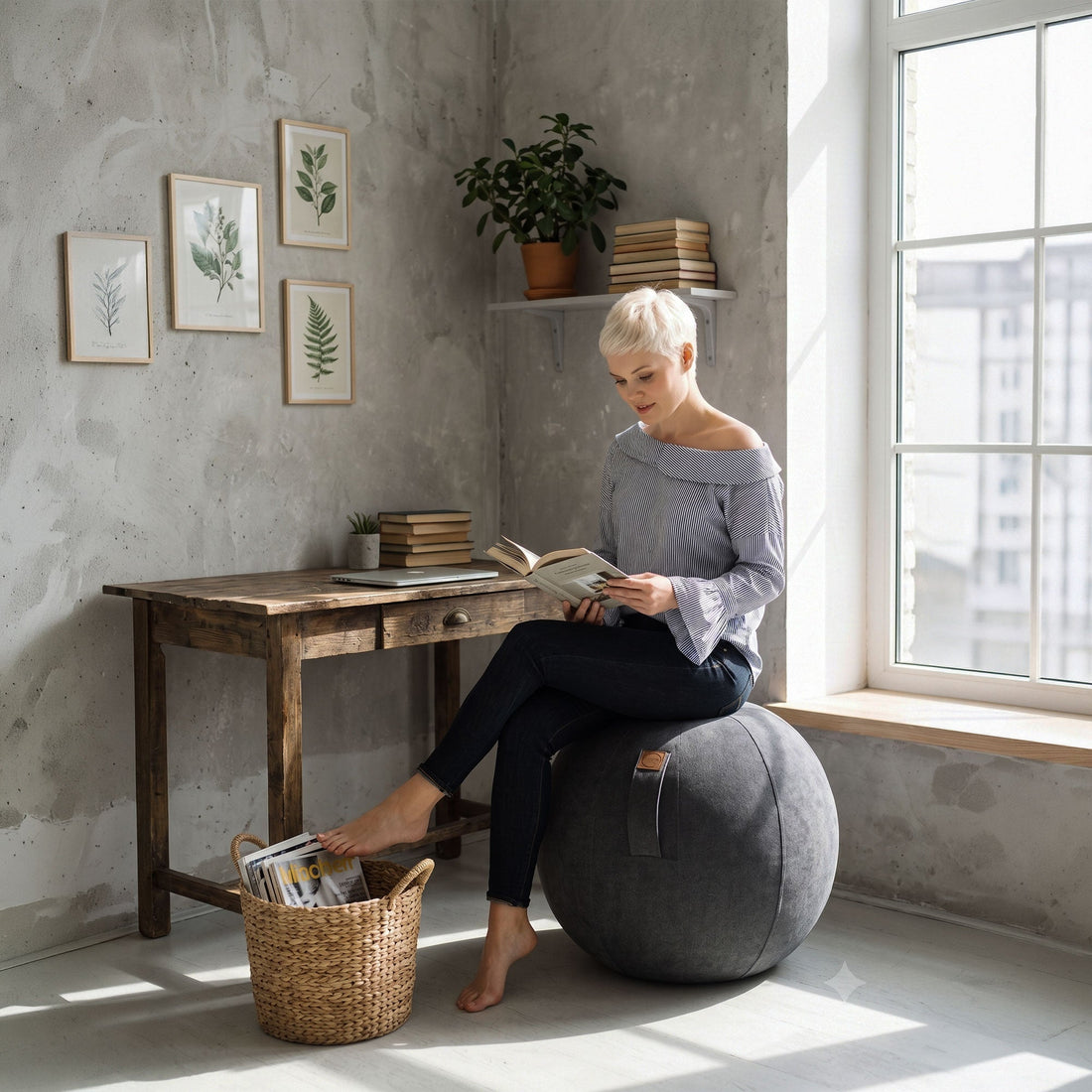 Alfa sitting ball styled in a home office setting