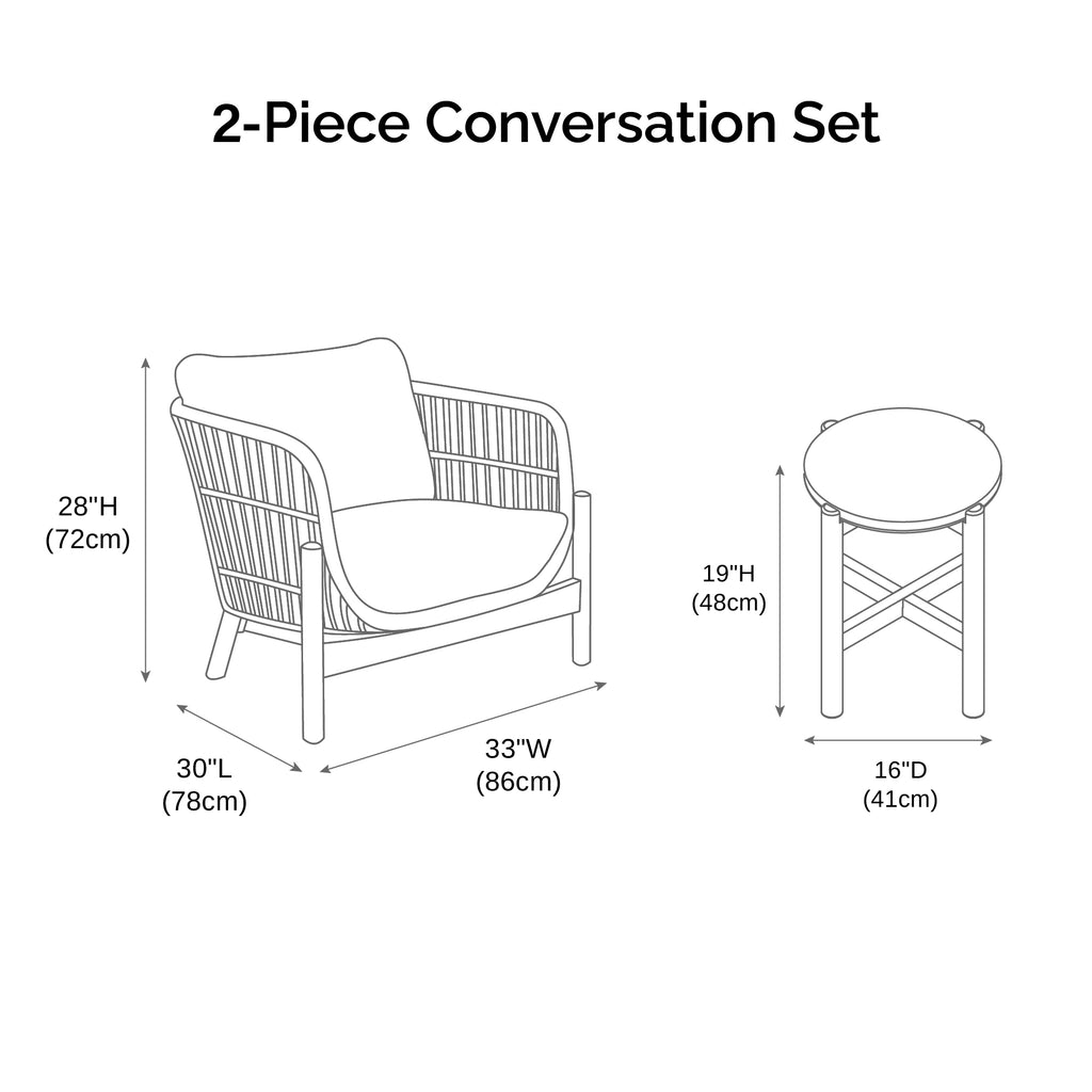 Portofino Outdoor 2 Person Conversation Set with Side Table Natural 3pc