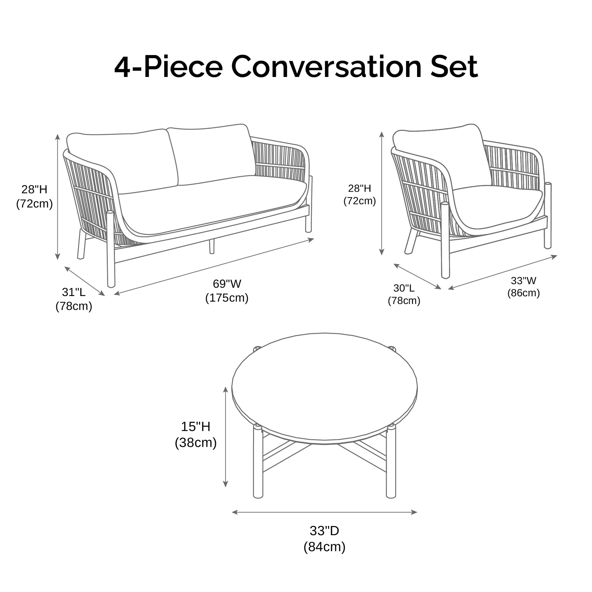 Portofino Outdoor 4-Piece Conversation Set Natural-4pc