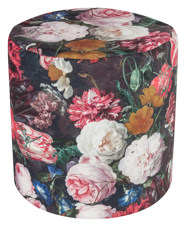 Dotcom Fiore, impression numérique, floral, pouf pouf en velours 20"dia x 20"h