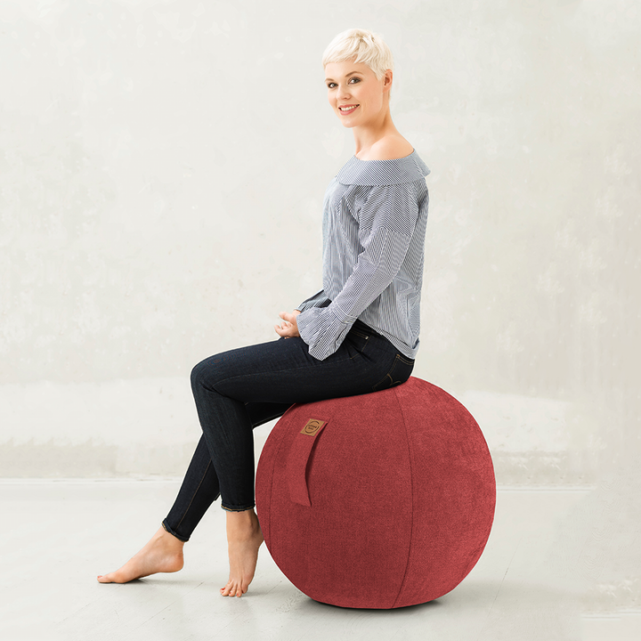 Gouchee Home Alfa Sitting Ball Chaise de ballon d'exercice au design européen pour bureaux, Pilates à domicile, posture ergonomique, équilibre, stabilité et fitness Ballon suisse esthétique avec housse souple et poignée.