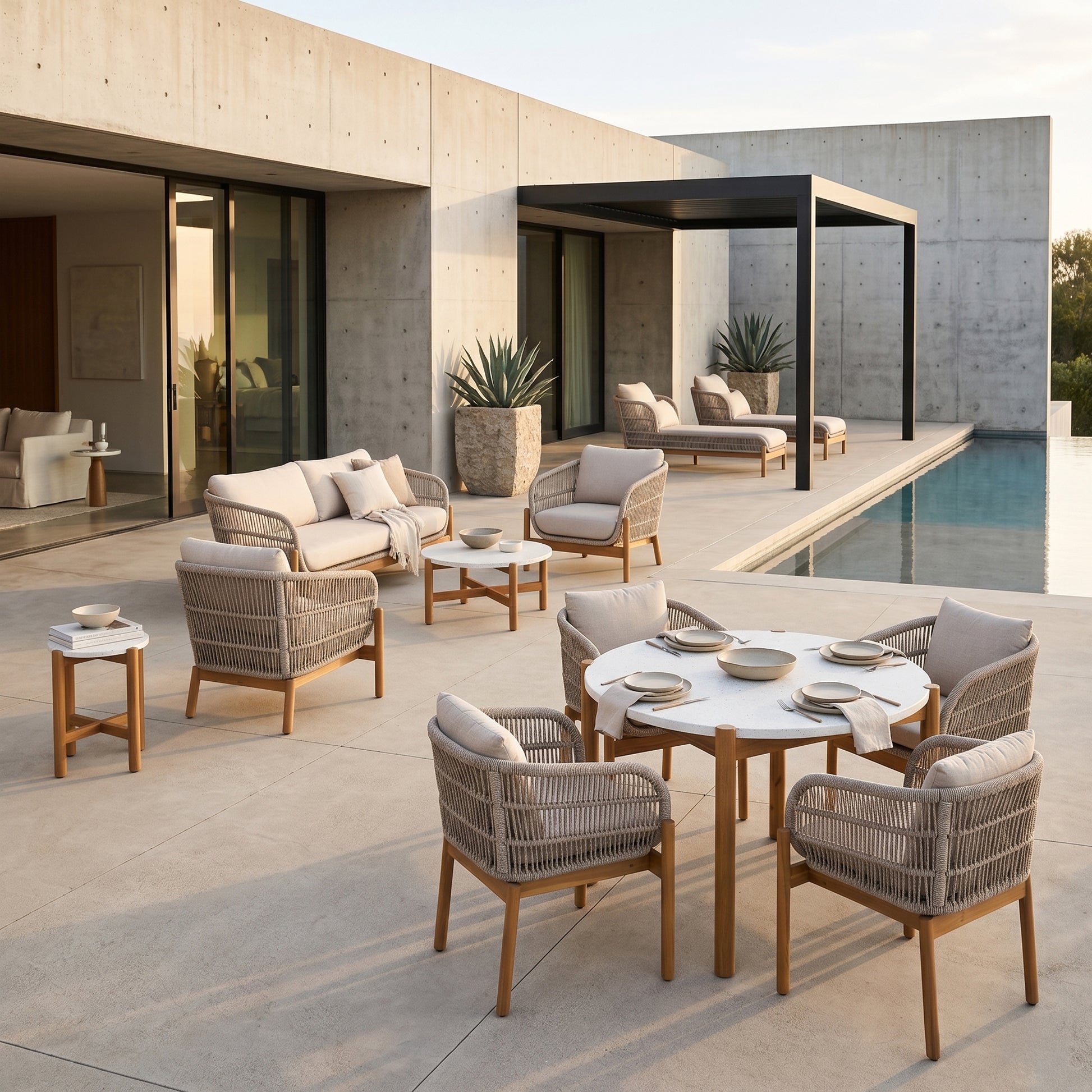 Portofino Outdoor 2 Person Conversation Set with Side Table Natural 3pc