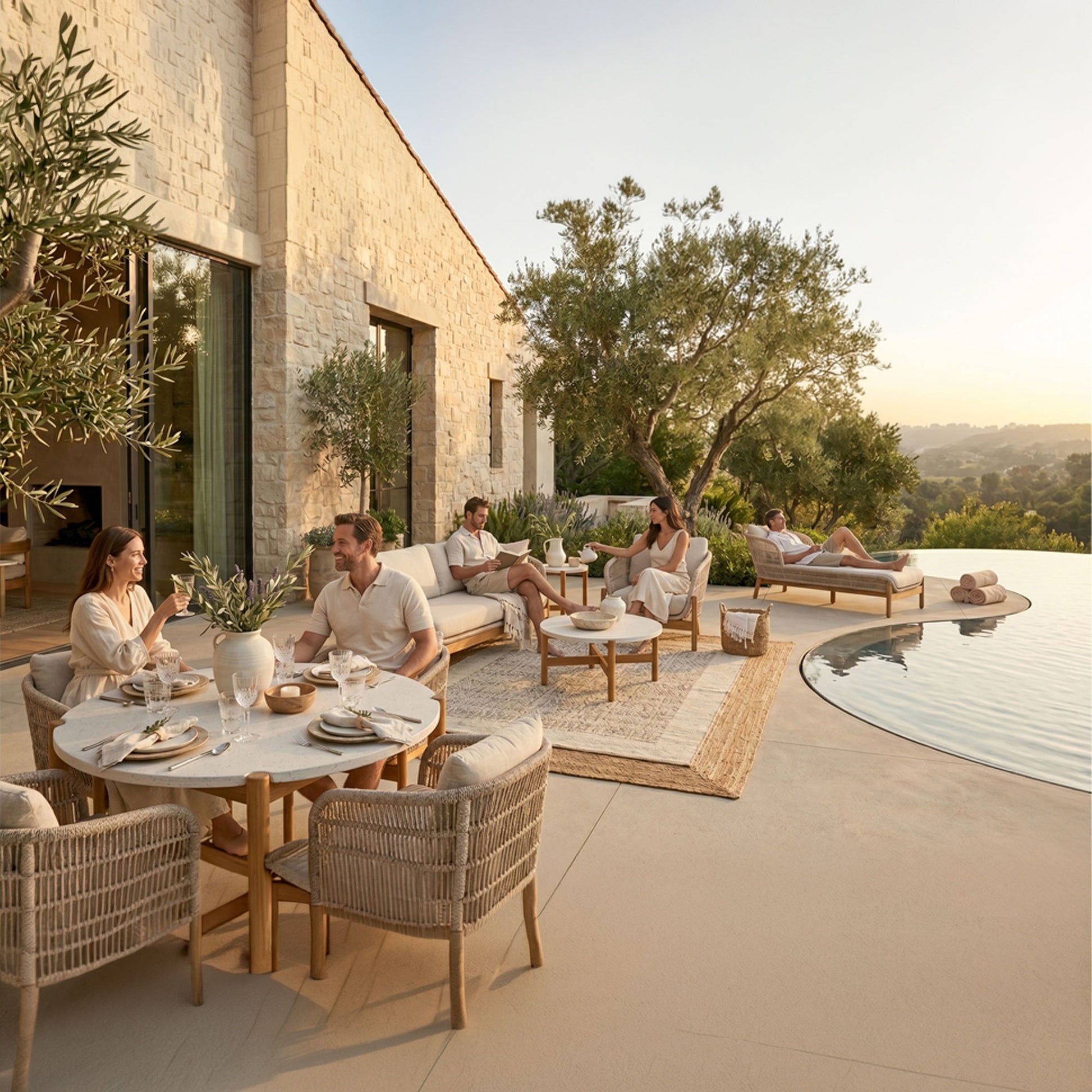 Portofino Outdoor 2 Person Conversation Set with Side Table Natural 3pc