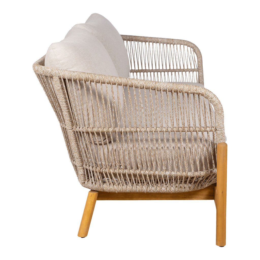 Wicker armchair with wooden legs on a white background