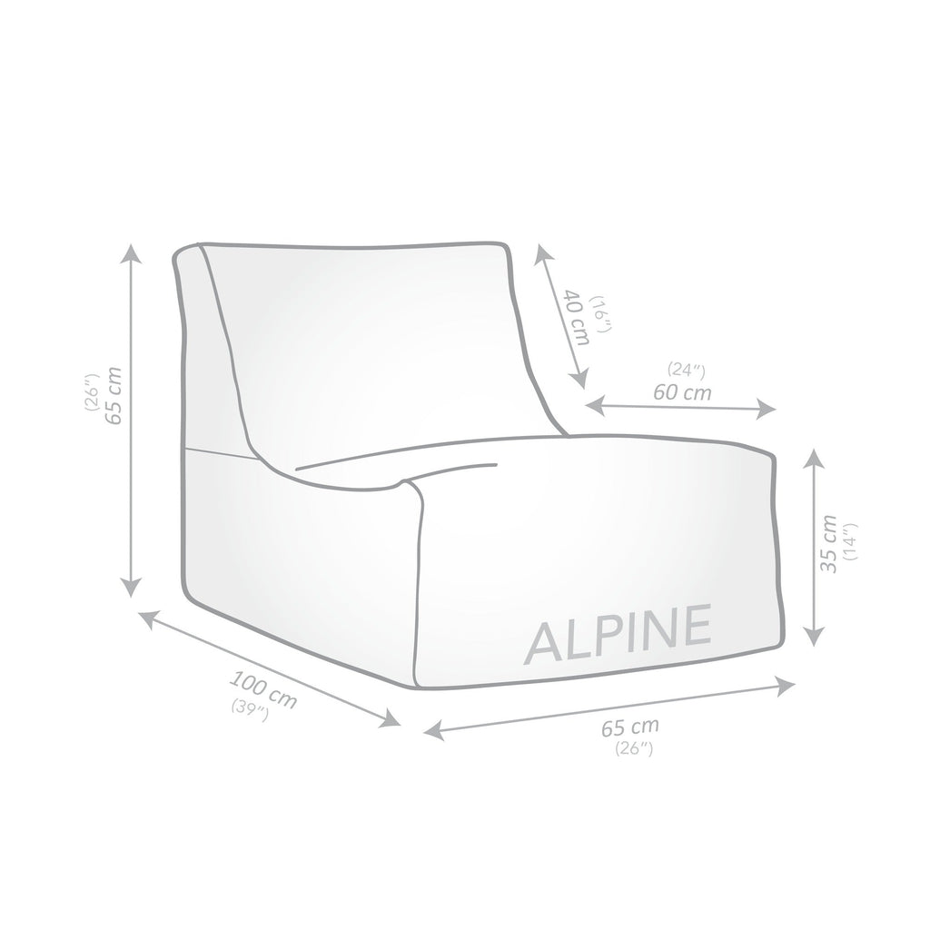 Measurement chart of a car sunshade with 'Alpine' branding on a white background