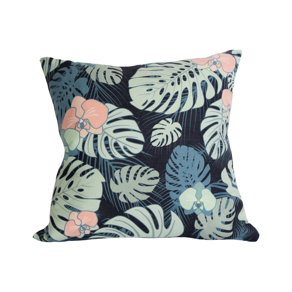 Decorative pillow with tropical leaf pattern 