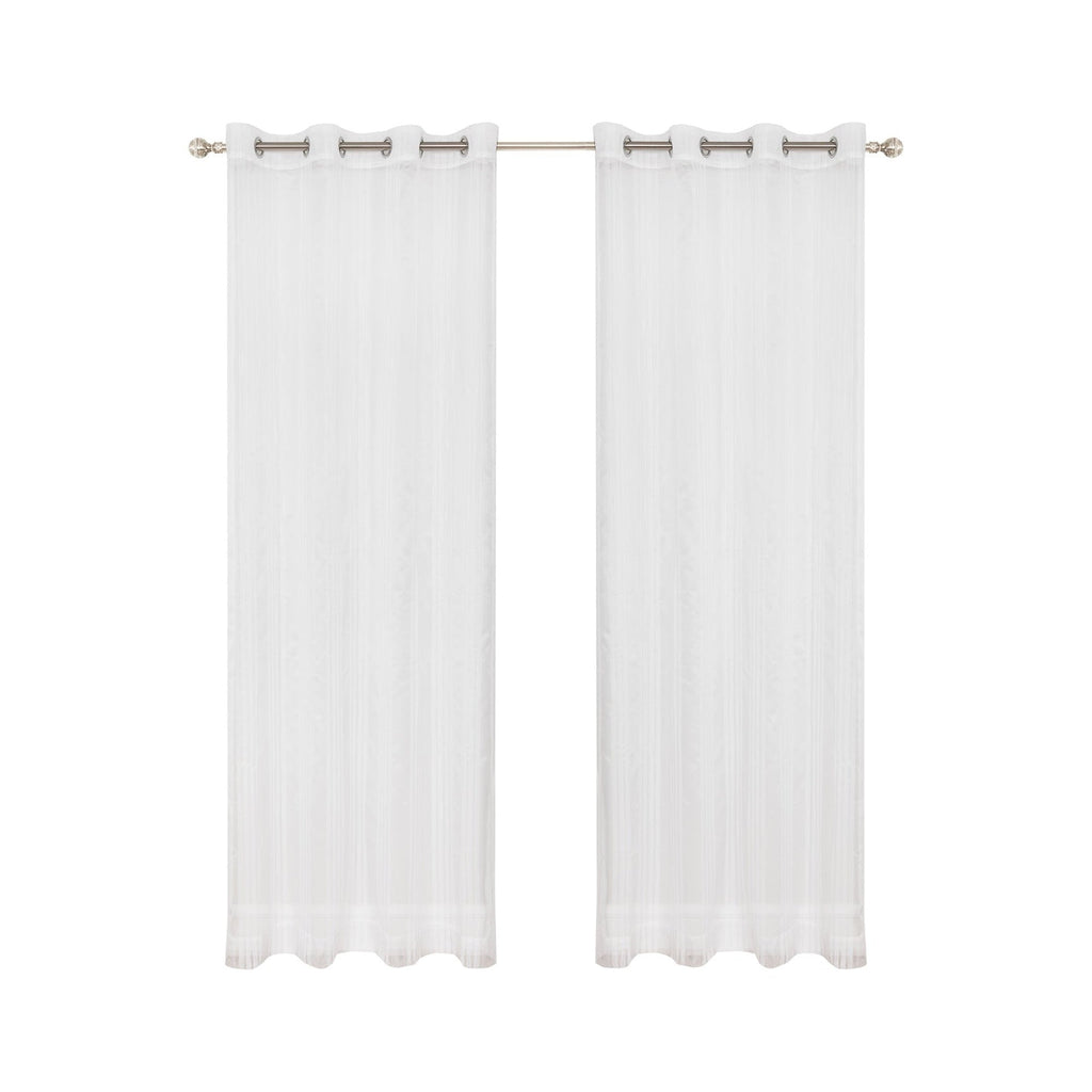 White curtains with grommets on a white background