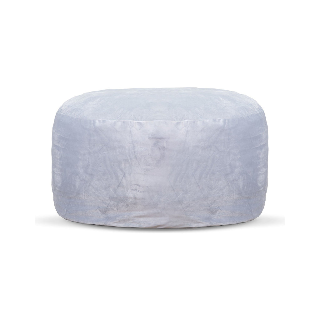 Round light blue ottoman on a white background