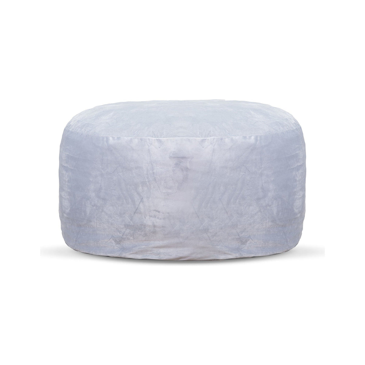 Round light blue ottoman on a white background