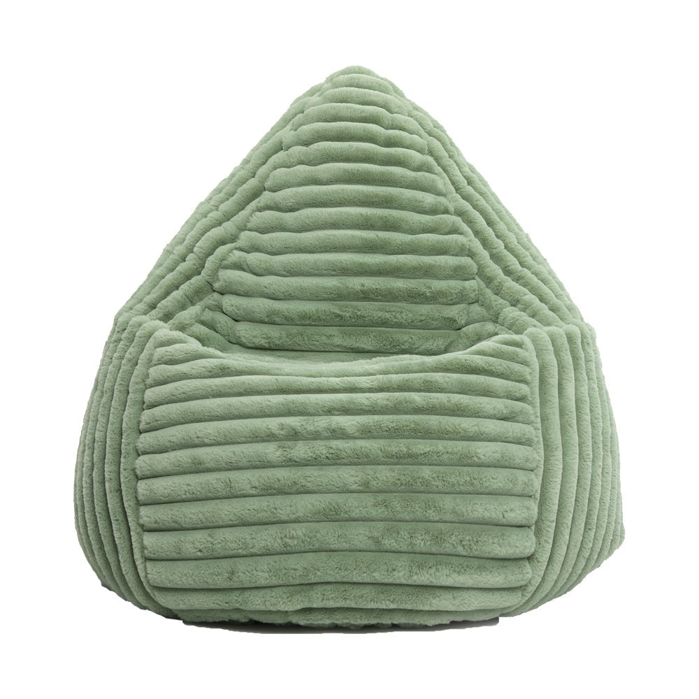 Green textured bean bag chair on a white background