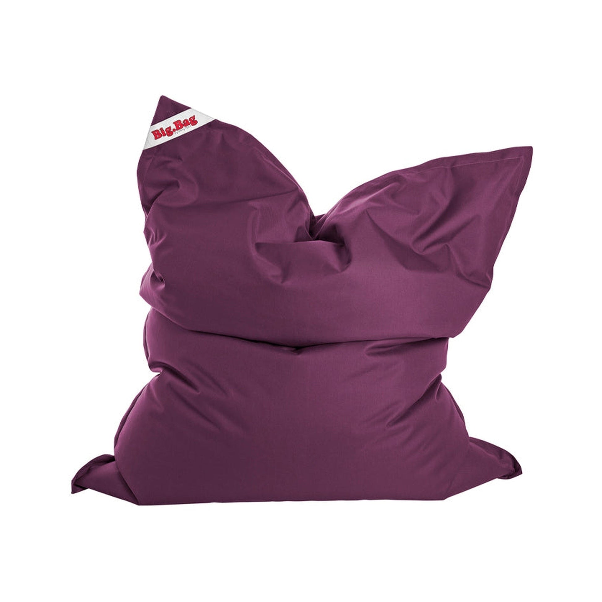 Purple bean bag chair with a visible brand logo on a white background