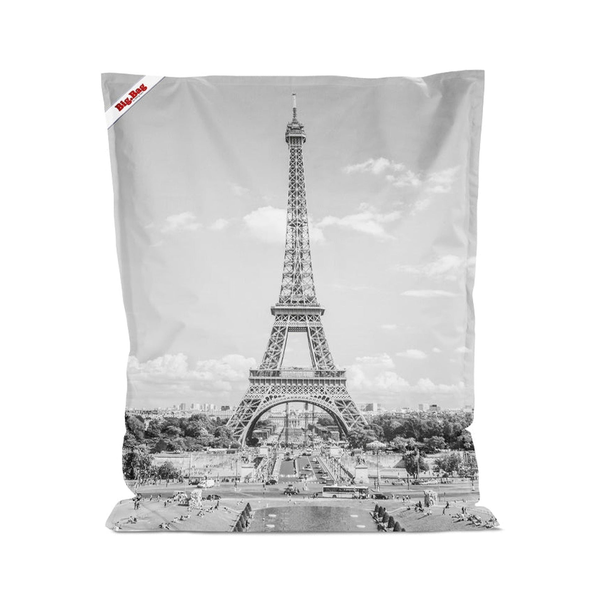 Pillow with Eiffel Tower design on a white background