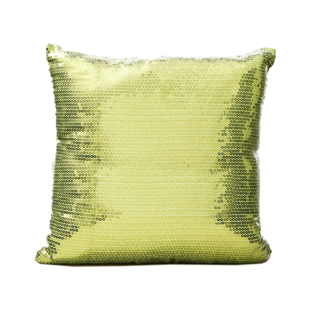 Green sequin pillow on a white background