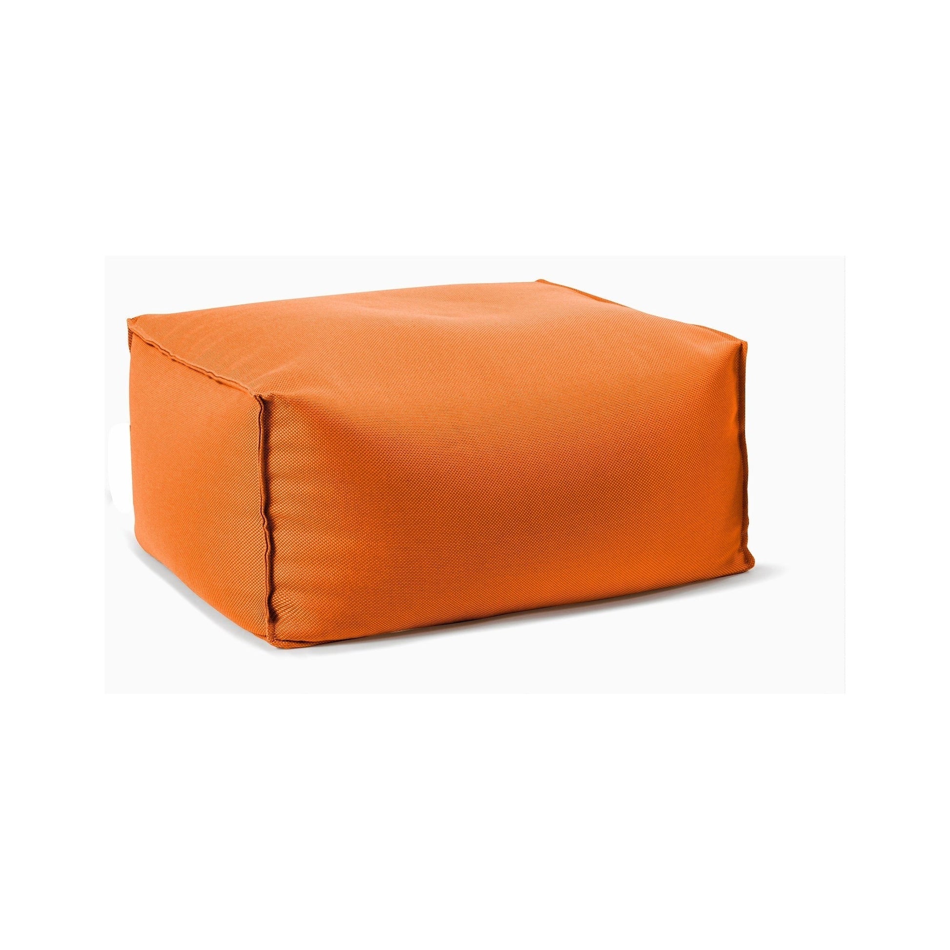 Orange cube-shaped ottoman on a white background