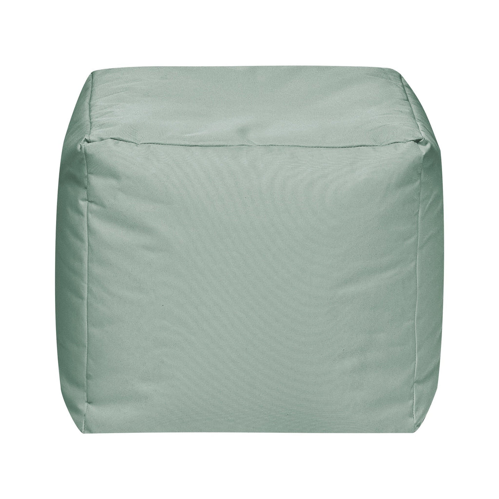 Light green cube-shaped ottoman on a white background