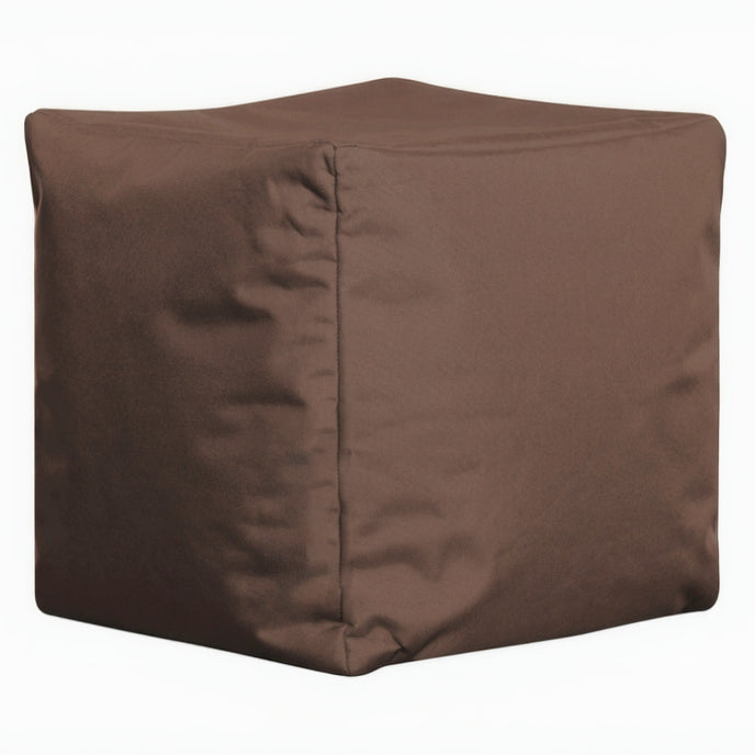 Brown cube-shaped ottoman on a white background