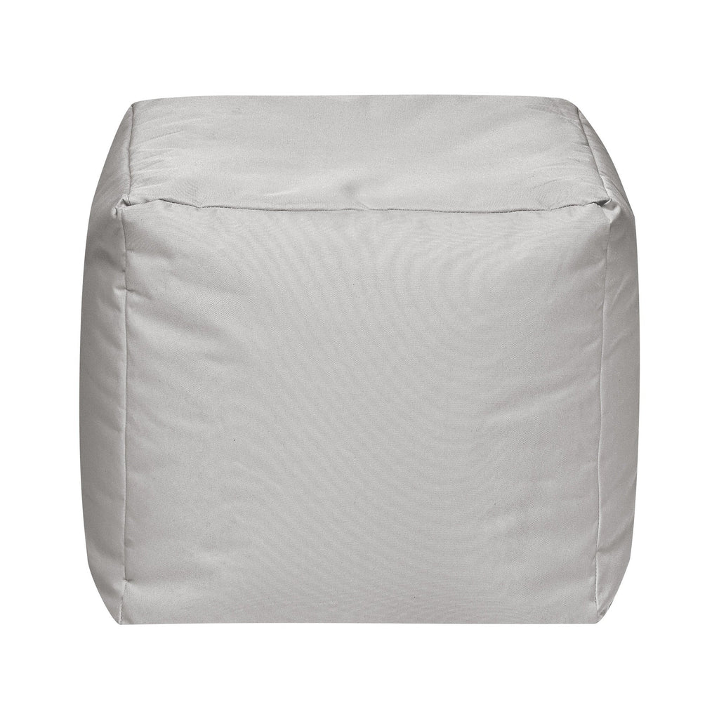 Gray cube-shaped ottoman on a white background