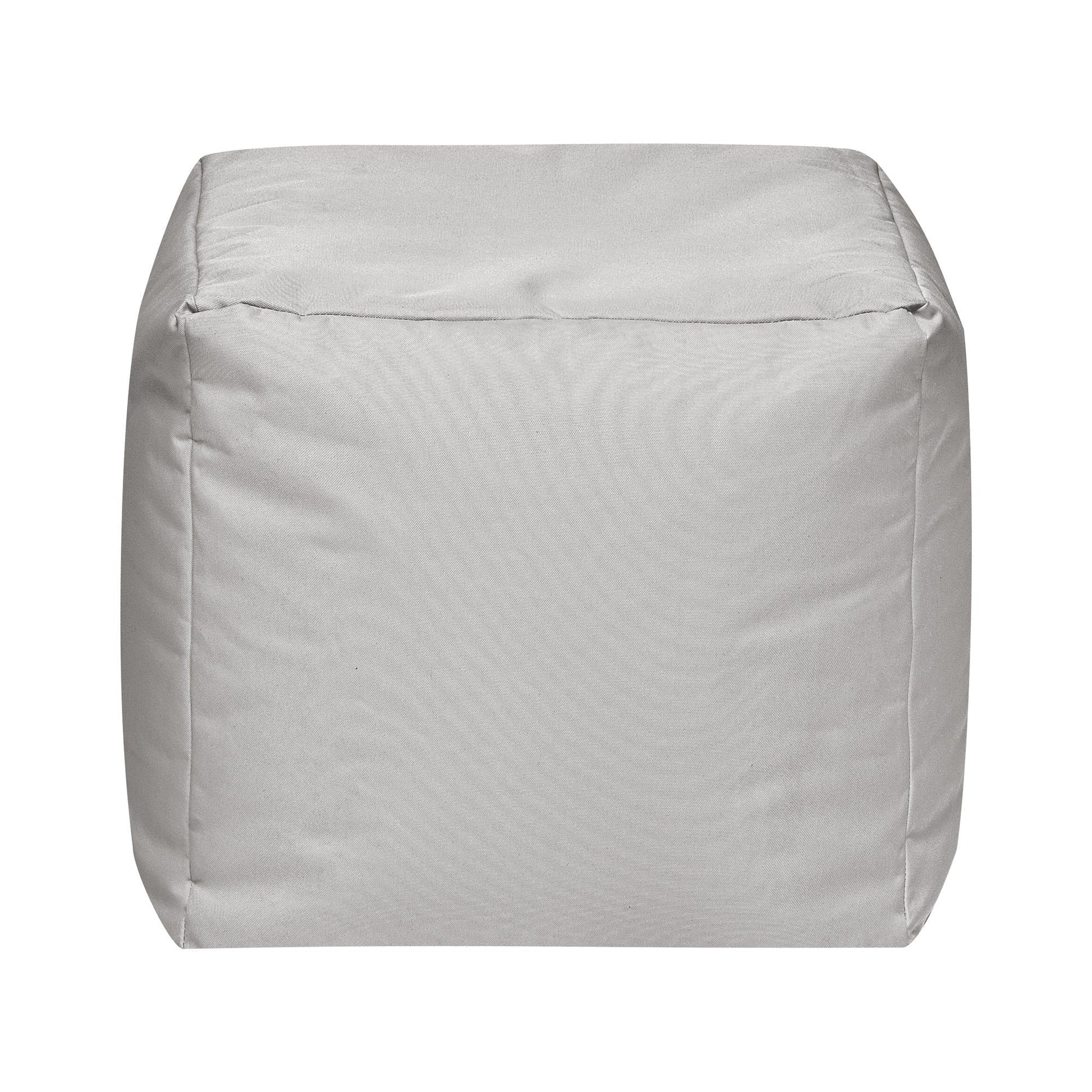 Gray cube-shaped ottoman on a white background