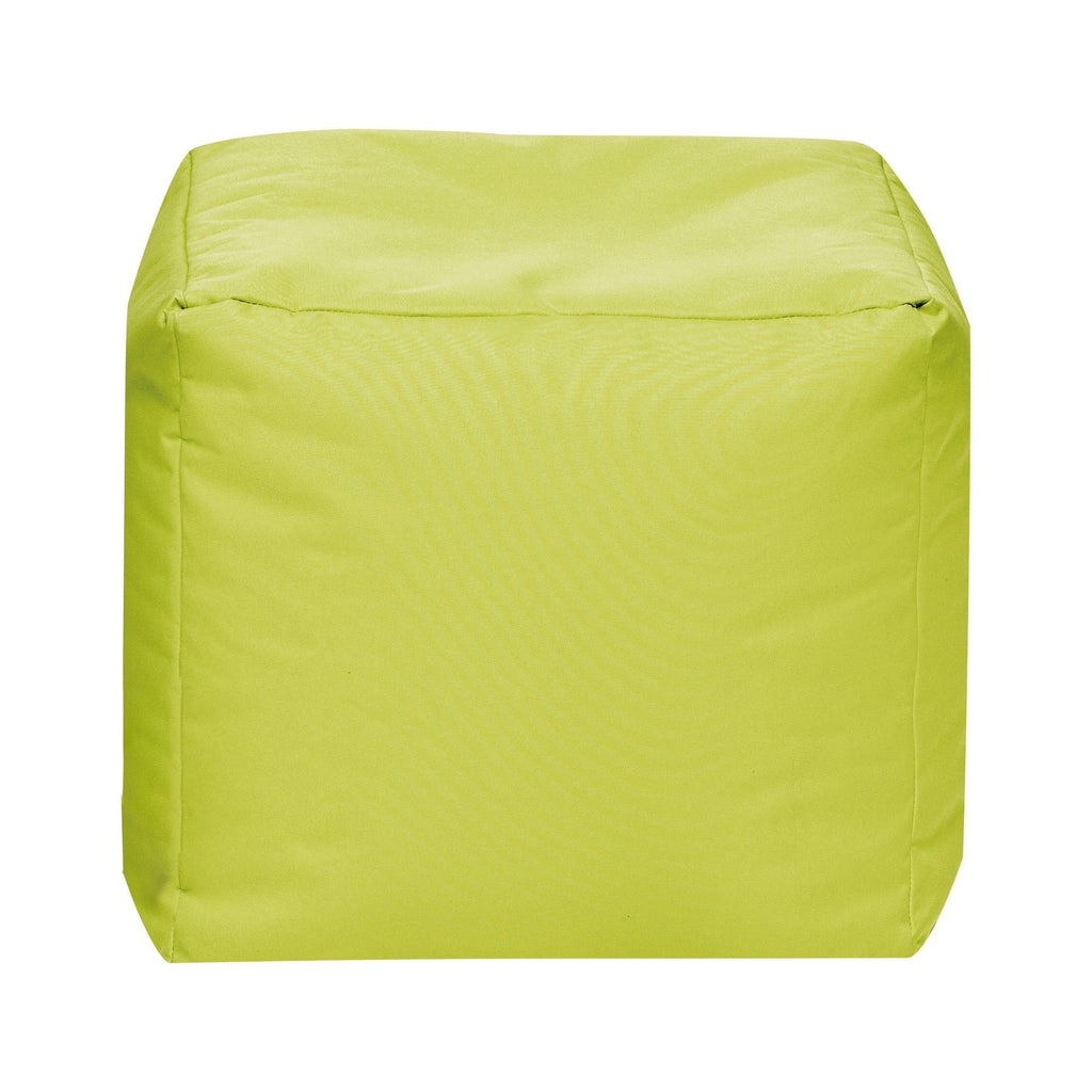 Green cube-shaped ottoman on a white background