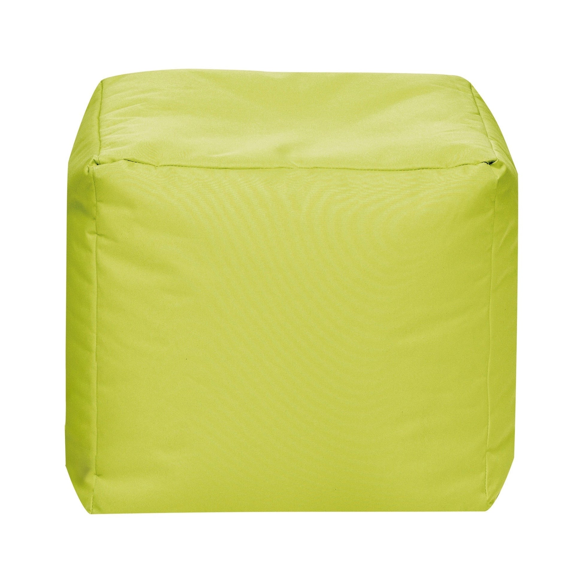 Green cube-shaped ottoman on a white background