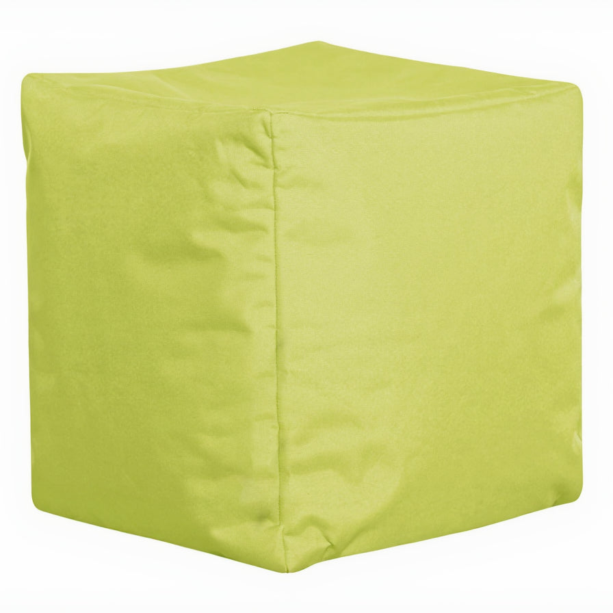 Green cube-shaped ottoman on a white background
