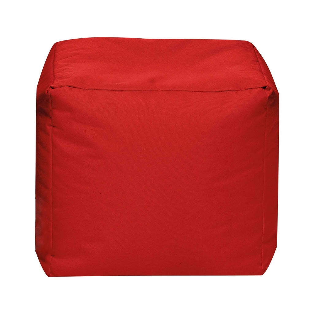 Red cube-shaped ottoman on a white background