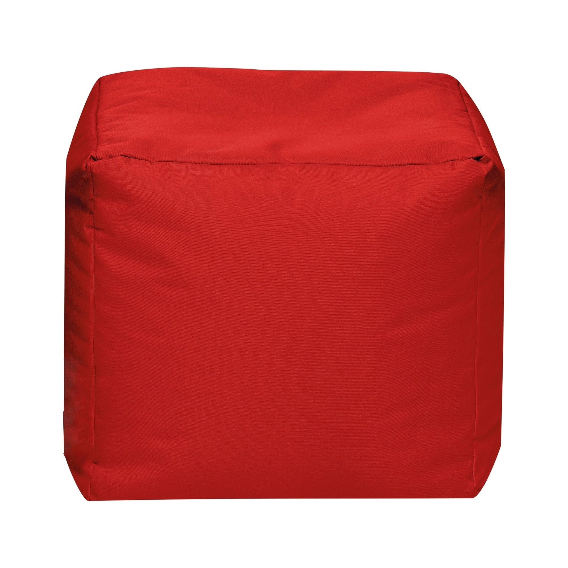 Red cube-shaped ottoman on a white background