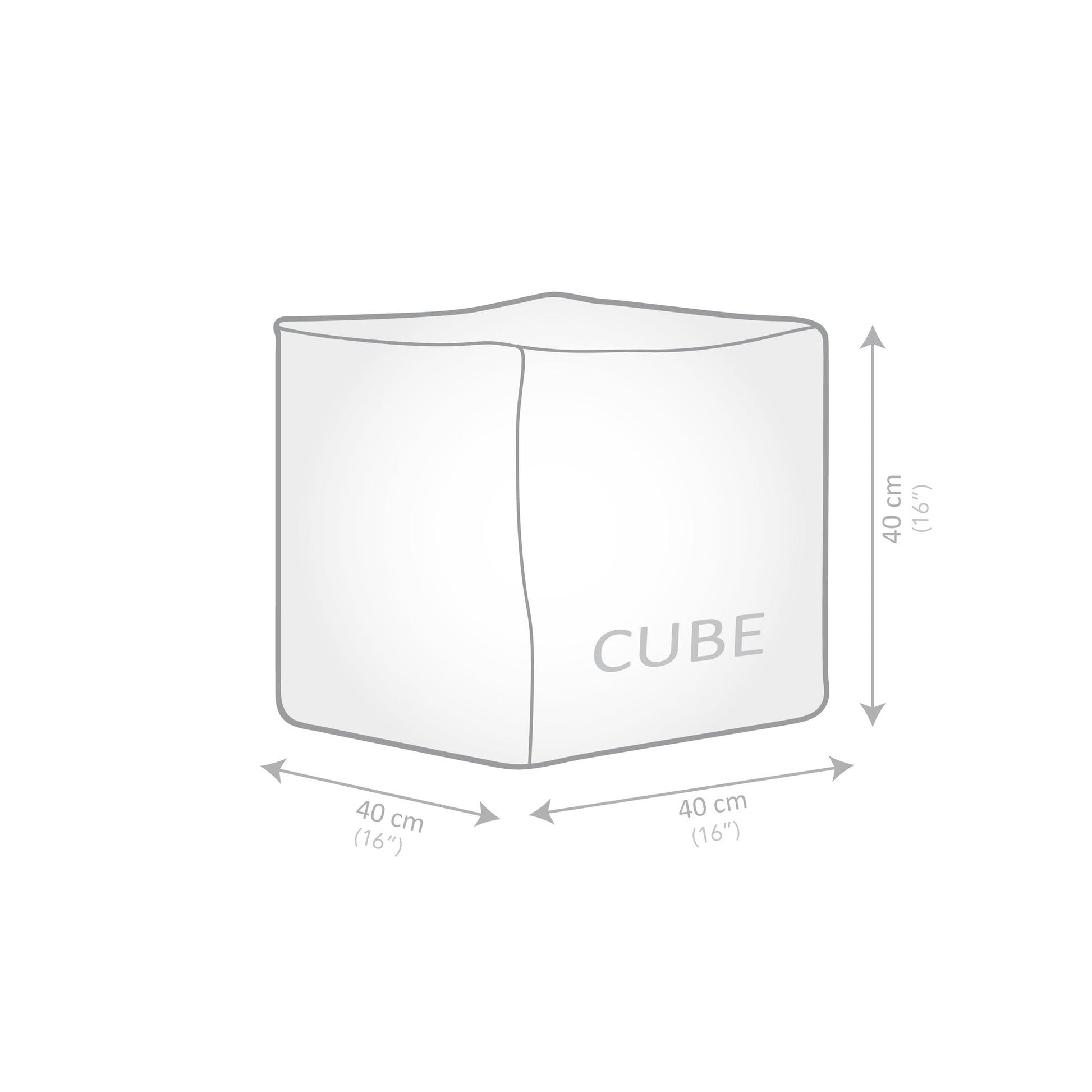 Cube-shaped product with dimensions labeled on a white background