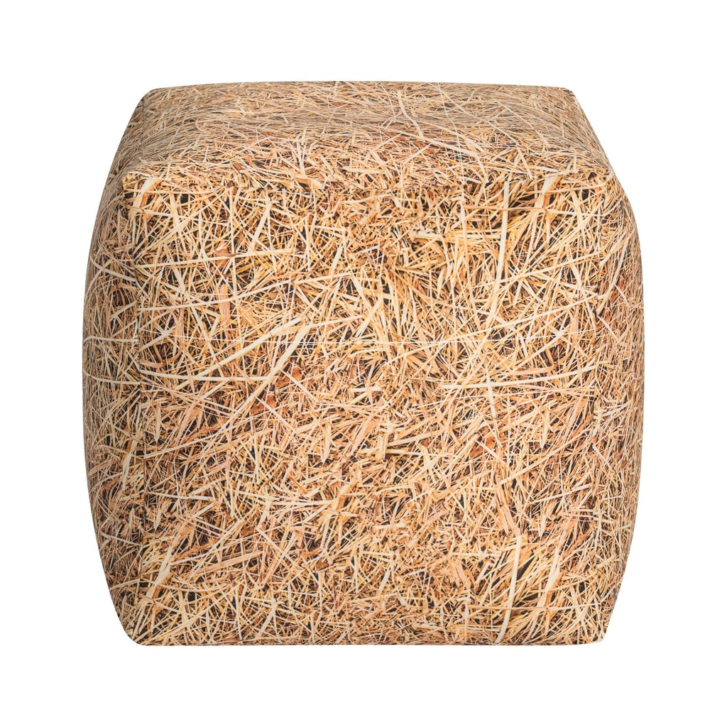 Square stool made of straw on a white background