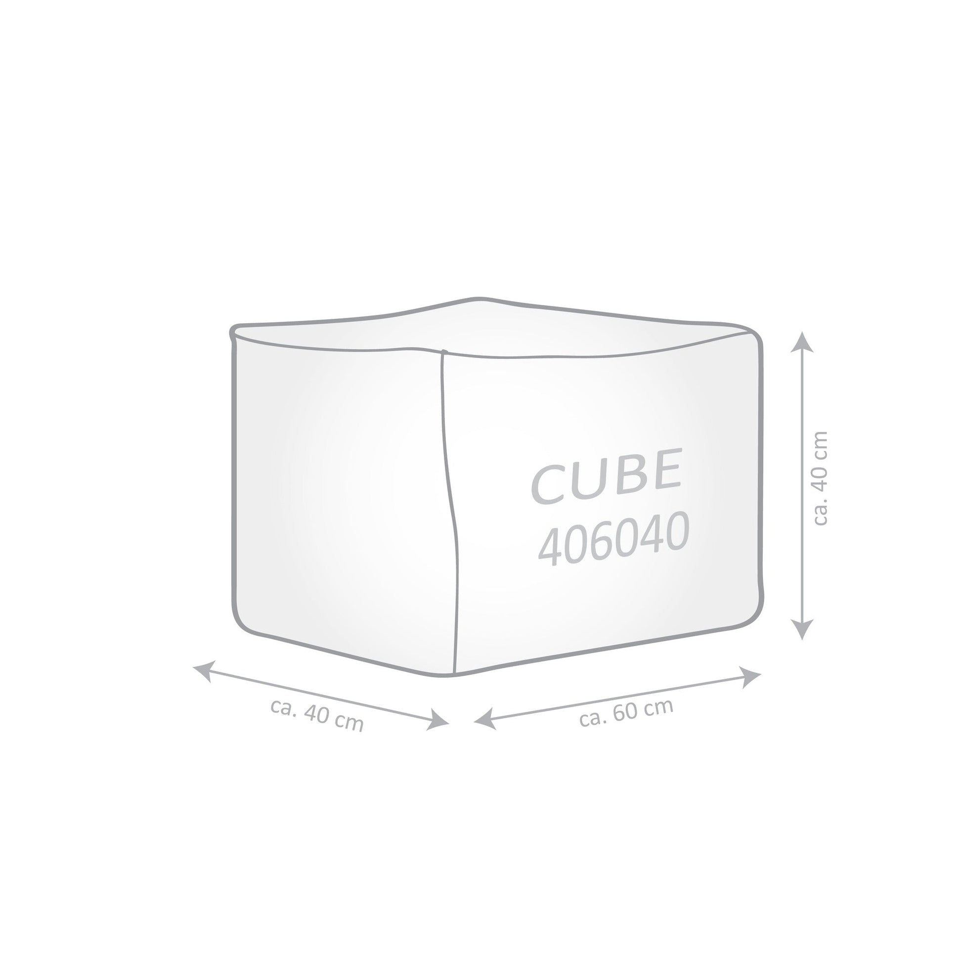 Cube-shaped object with dimensions on a white background