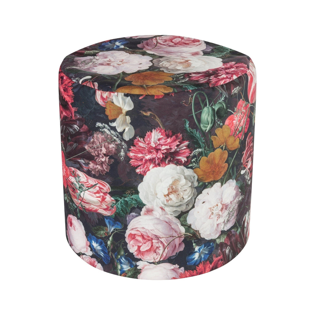 Hexagonal ottoman with floral pattern on a white background