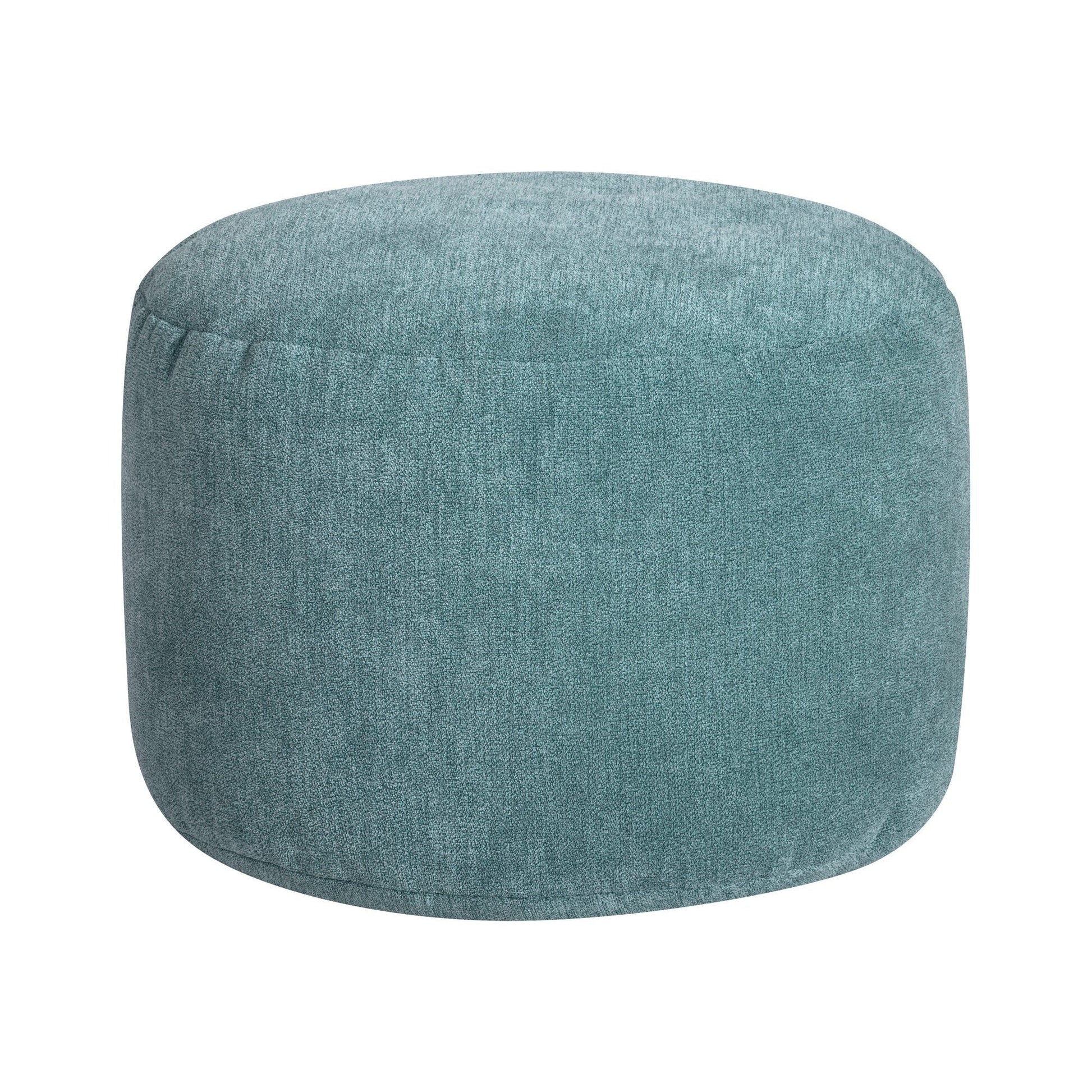 Teal fabric ottoman on a white background