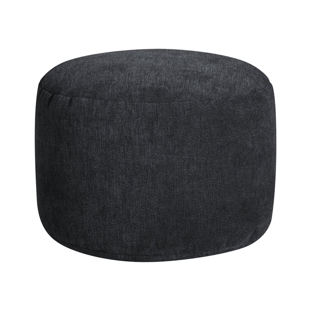 Dark gray fabric ottoman on a white background