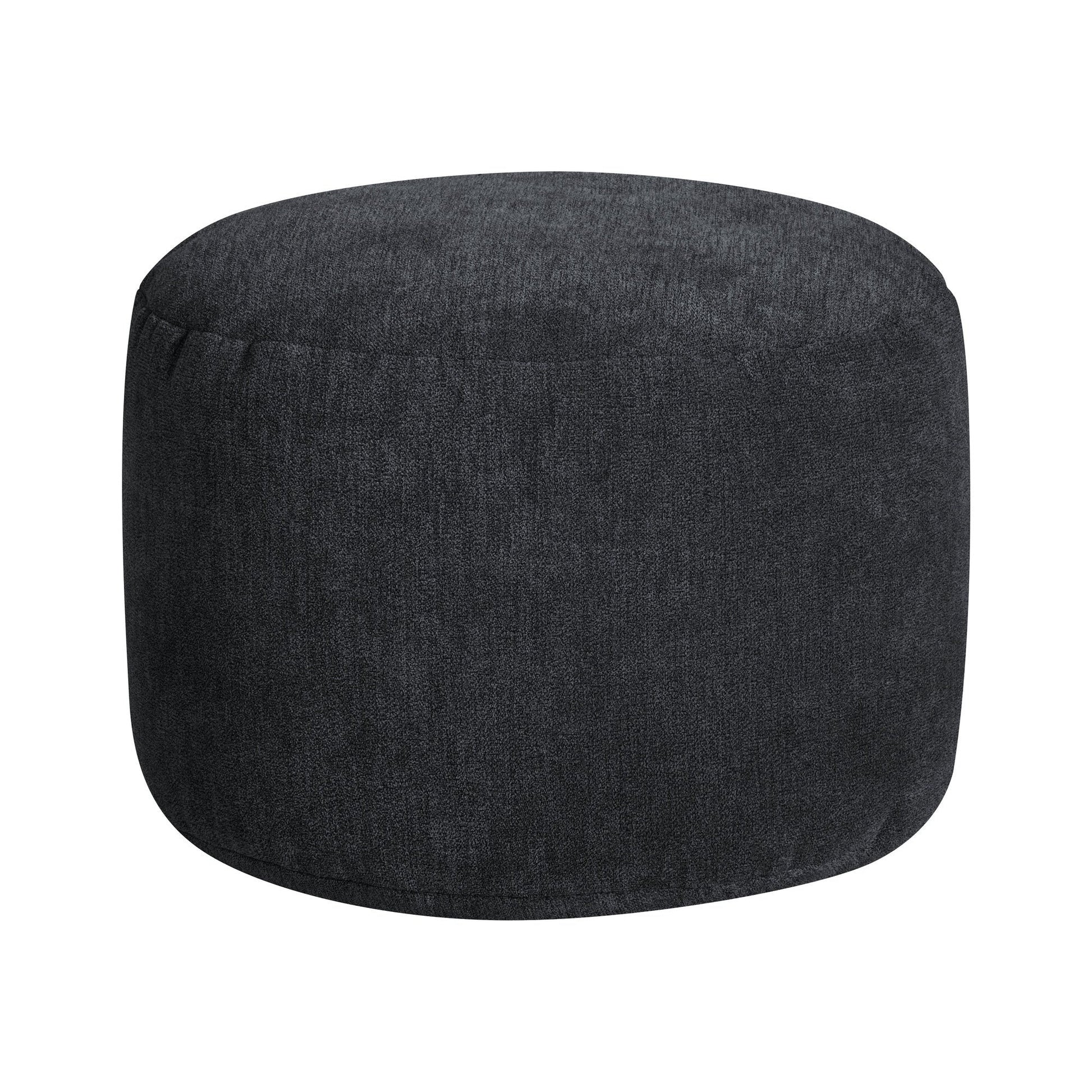 Dark gray fabric ottoman on a white background