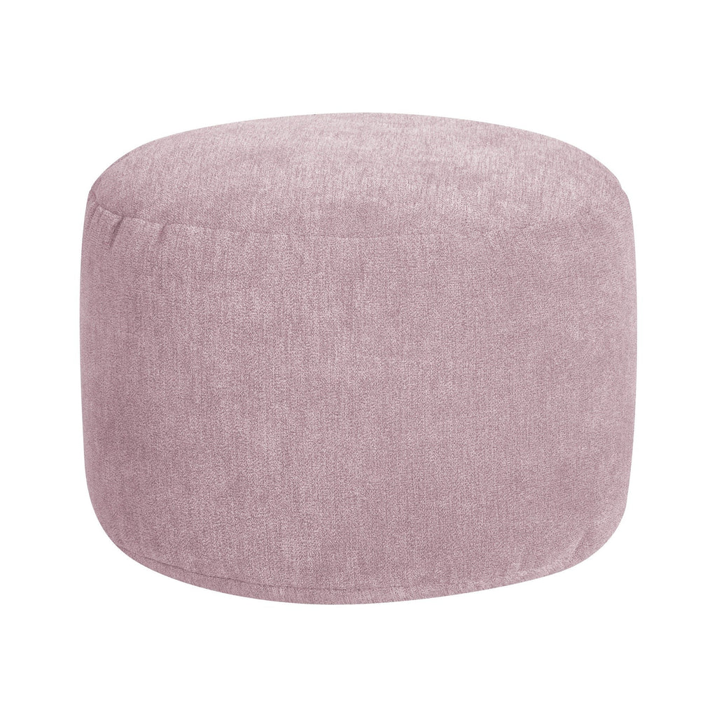 Pink fabric ottoman on a white background