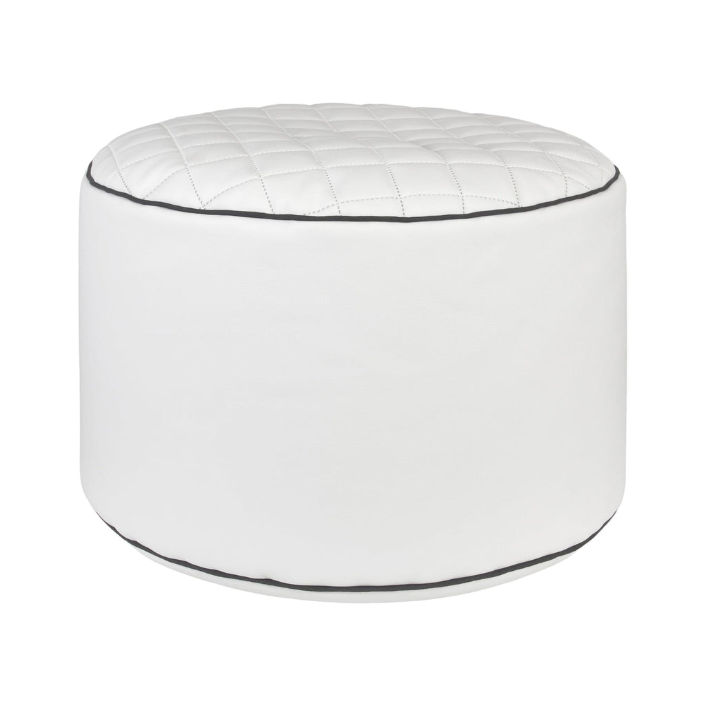 White ottoman with black trim on a white background