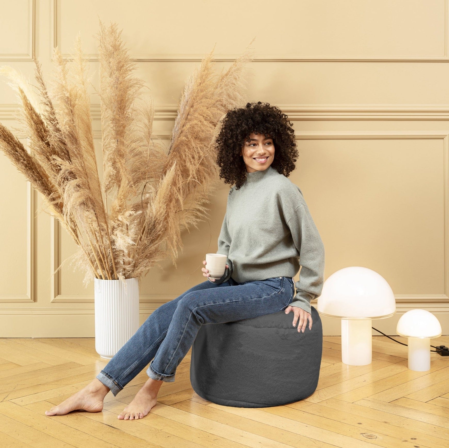 Dotcom Softy Faux Fur Pouf