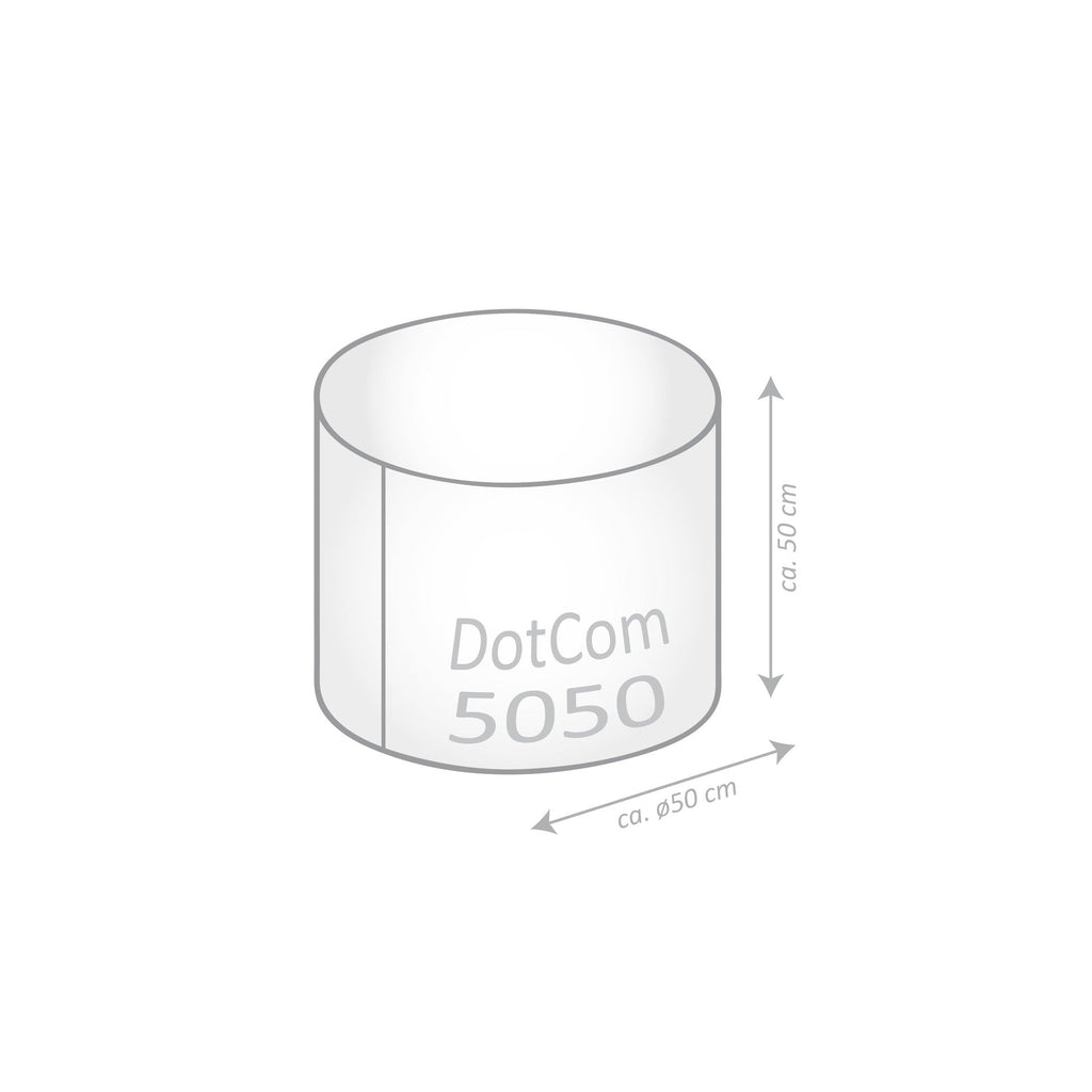 Technical drawing of a cylindrical object with dimensions labeled, featuring the brand 'DotCom'.