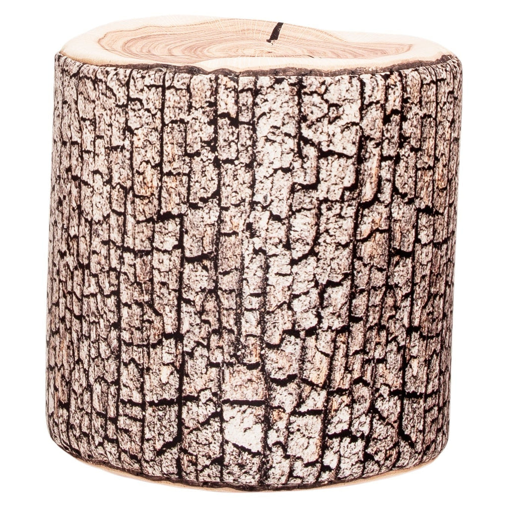 Cylindrical candle with bark-like pattern on a white background