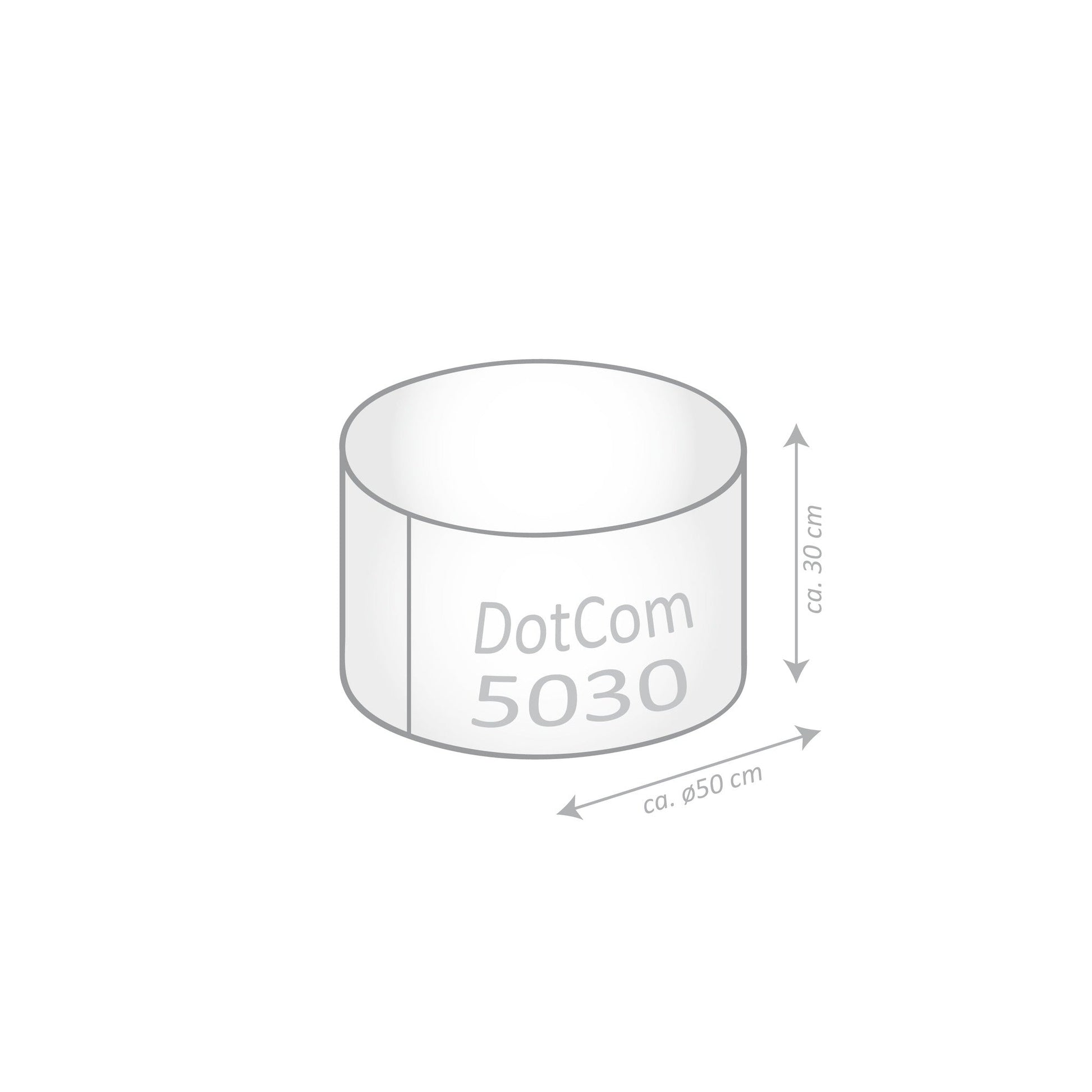Cylindrical container with 'DotCom 5030' text on a white background