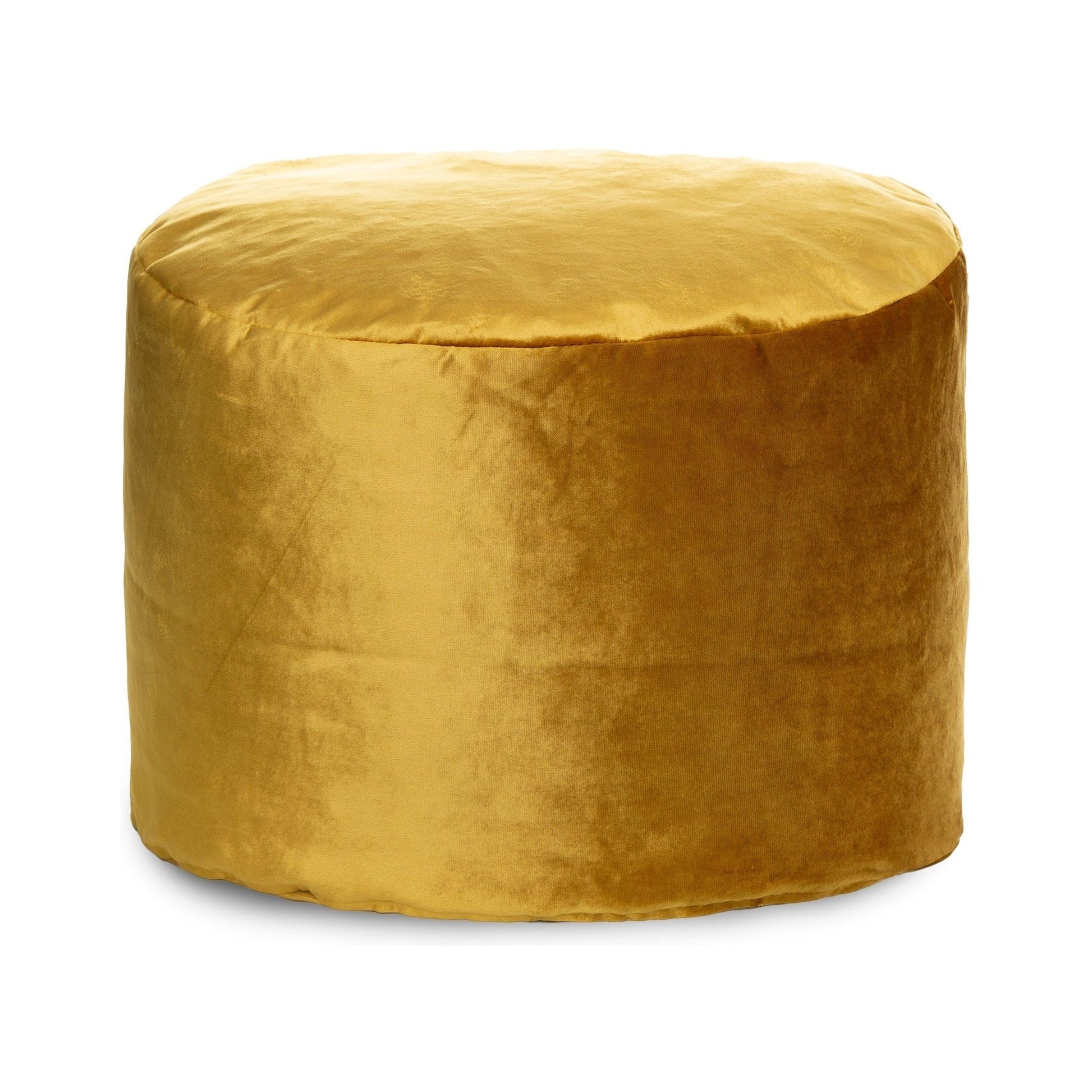 Gold velvet ottoman on a white background