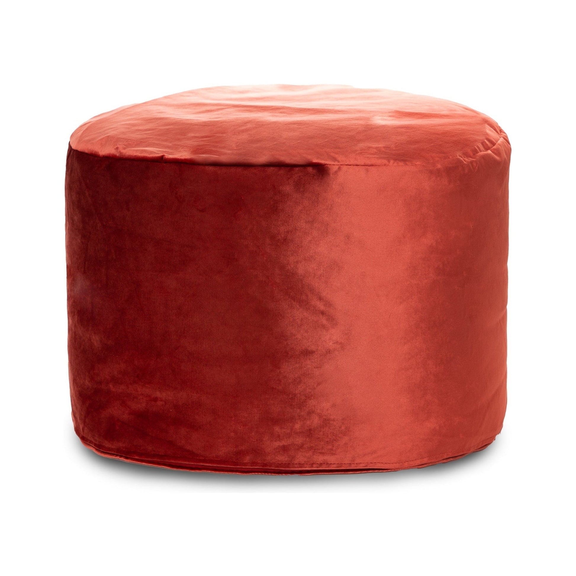 Red velvet ottoman on a white background