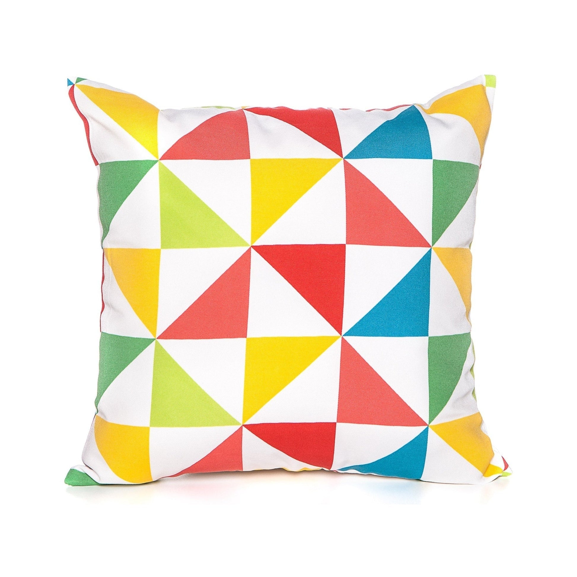 Colorful geometric patterned pillow on a white background
