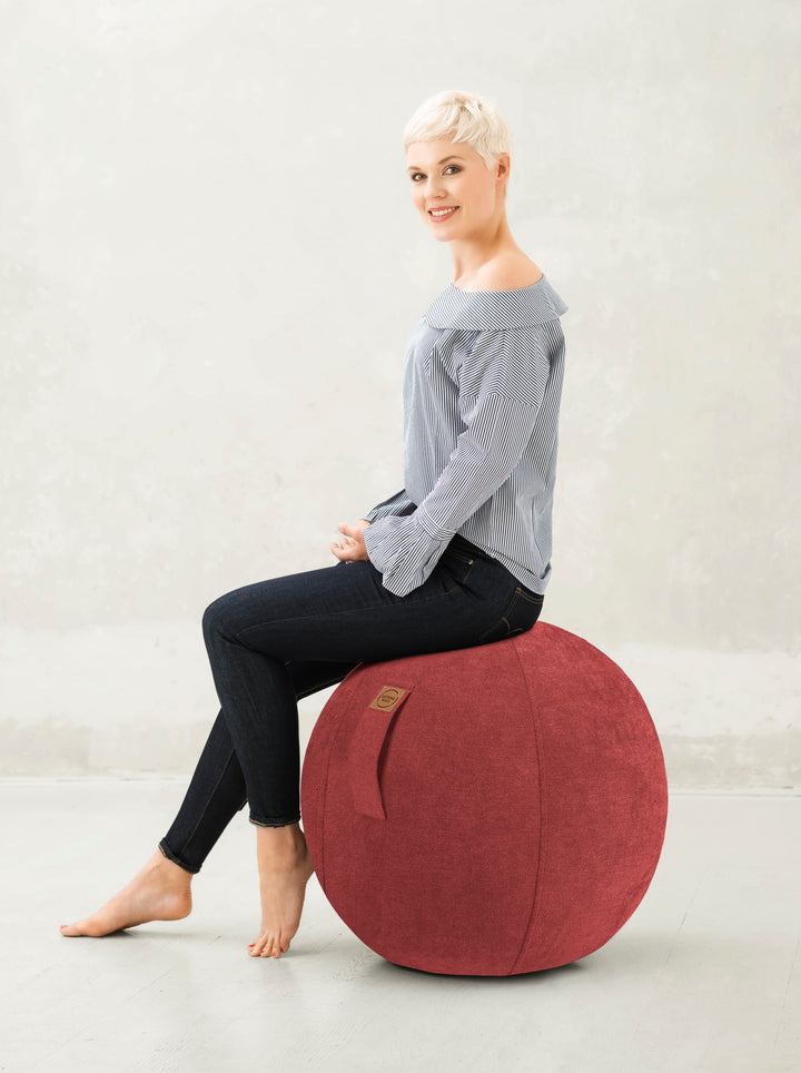 Gouchee Home Alfa Sitting Ball Chaise de ballon d'exercice au design européen pour bureaux, Pilates à domicile, posture ergonomique, équilibre, stabilité et fitness Ballon suisse esthétique avec housse souple et poignée.