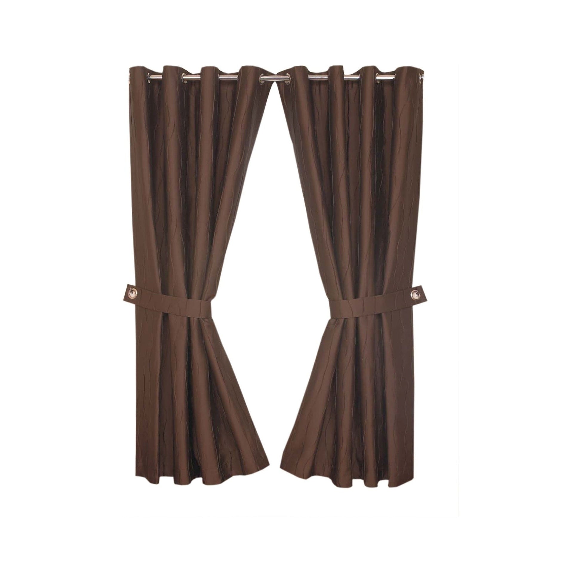 Pair of brown curtains with tiebacks 