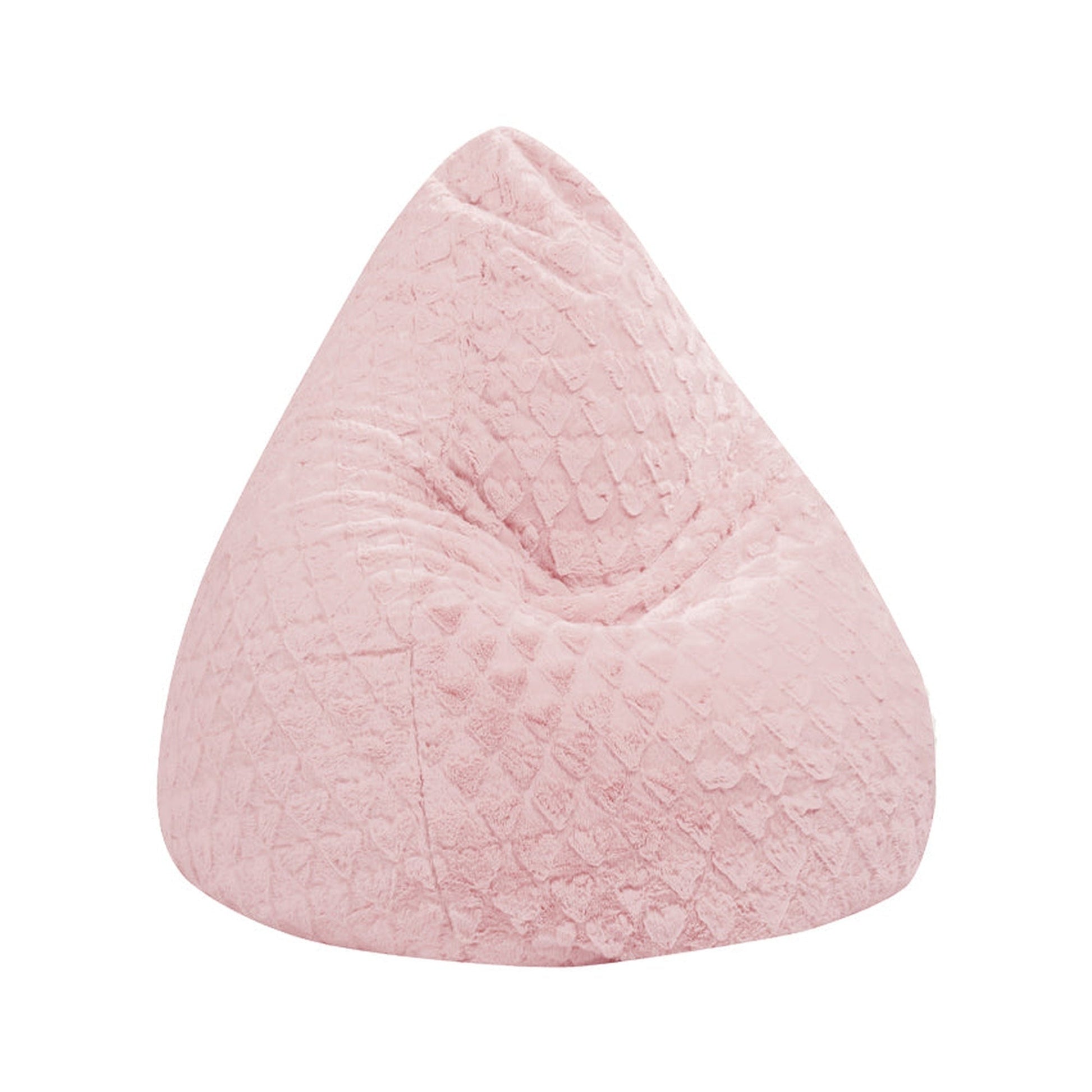 Pink textured bean bag chair on a white background