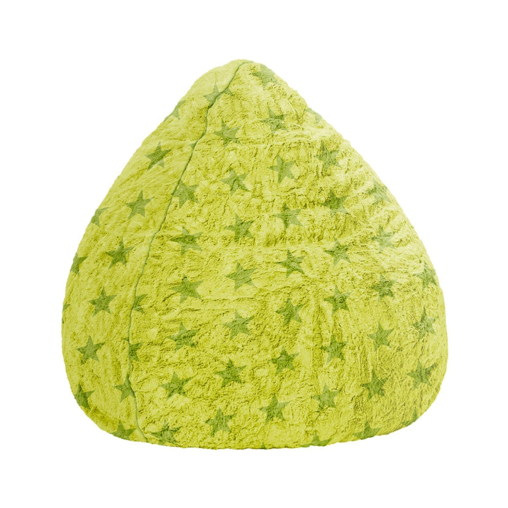 Green bean bag chair with star pattern on a white background