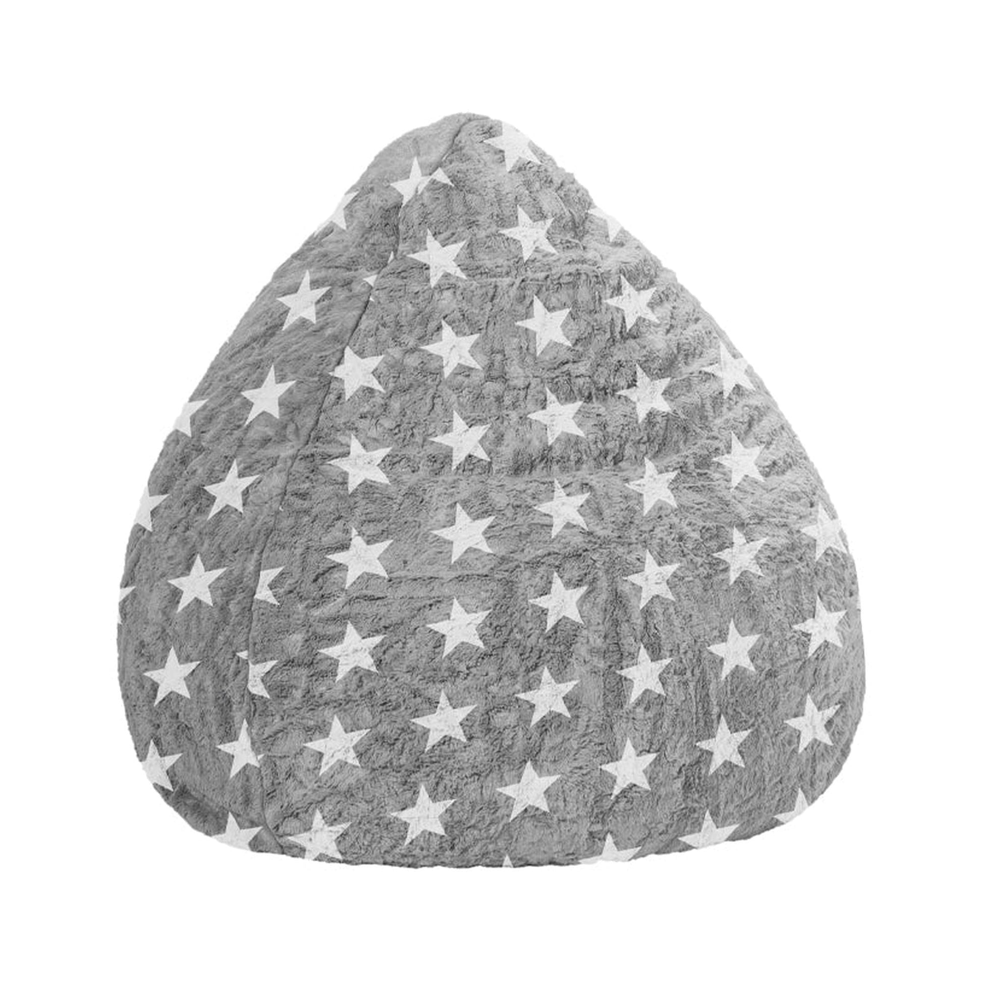 Gray bean bag chair with white star pattern on a white background