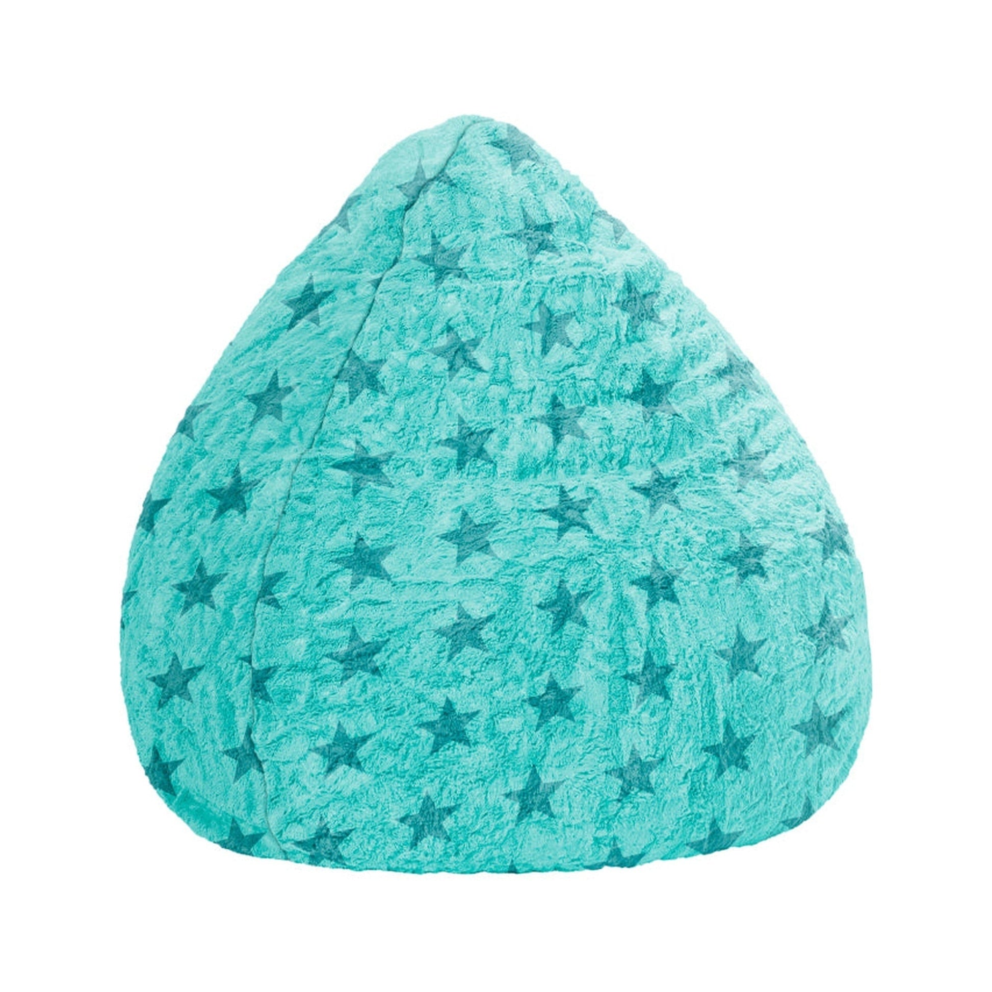 Turquoise bean bag chair with star pattern on a white background
