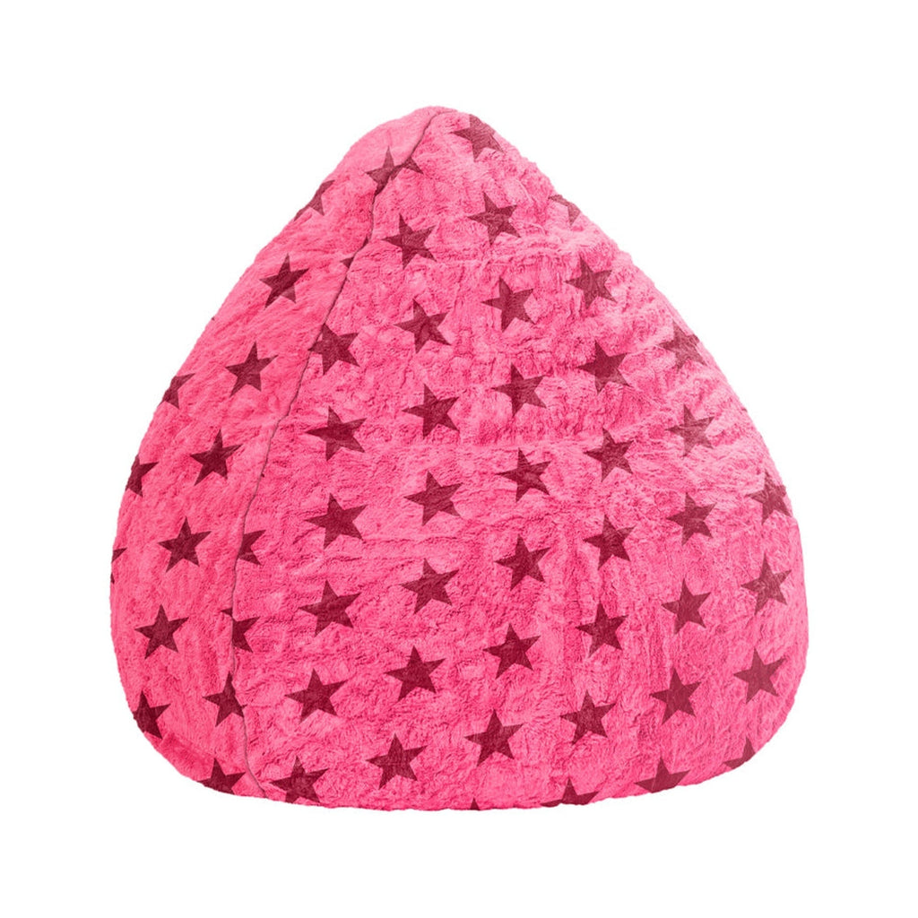 Pink bean bag chair with star pattern on a white background